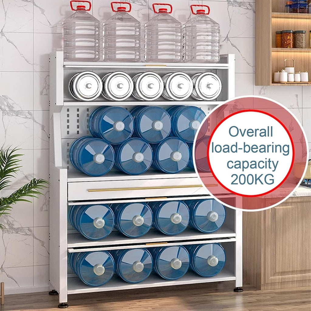 Microwave Stand with Storage, Kitchen Coffee Bar, Bakers Rack with Storage Cabinet, with Drawers, Hooks * 8, Foot Pads * 4(White,60cm)