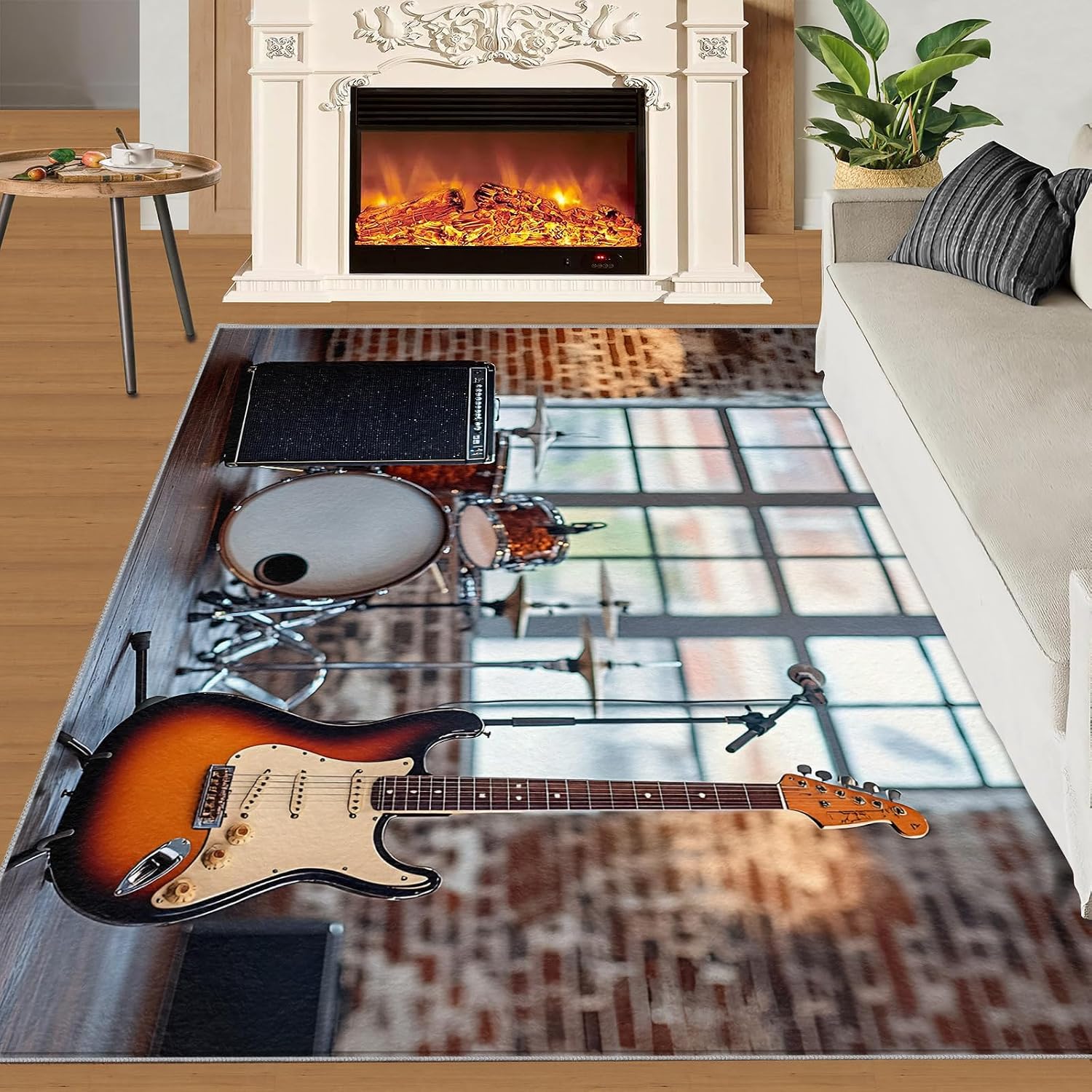 Music Area Rug Large - 6x9 Rug, Guitar Rugs for Living Room, Drum Set Area Rugs for Bedroom, Boys Washable Carpet, Music Home Decor & Gifts