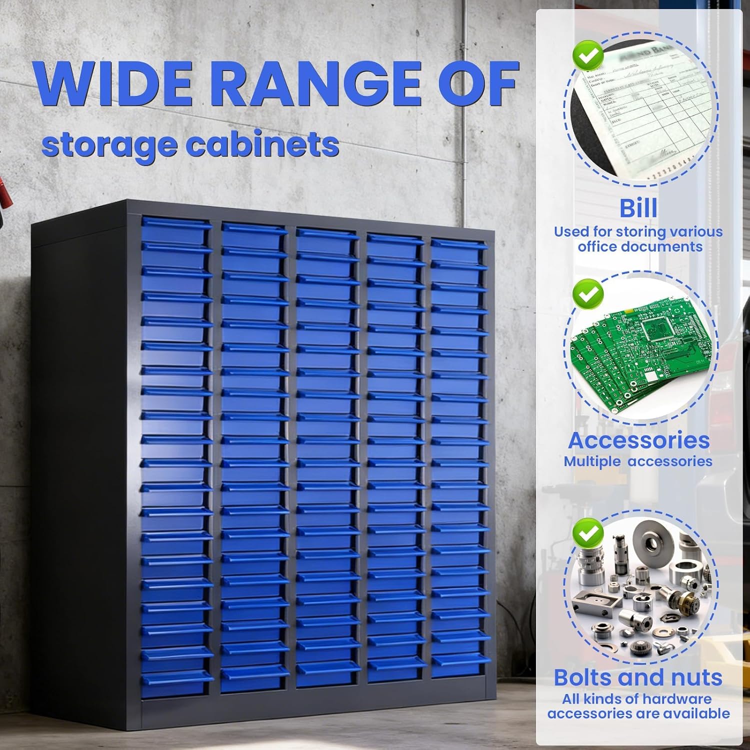 100 Drawer Parts Cabinet, Bolt, nut, and Tool Parts Cabinet, ABS Drawers with Labeled dividers, Alloy Steel Structure, Suitable for Storing resistors, capacitors, and Other Equipment Tools