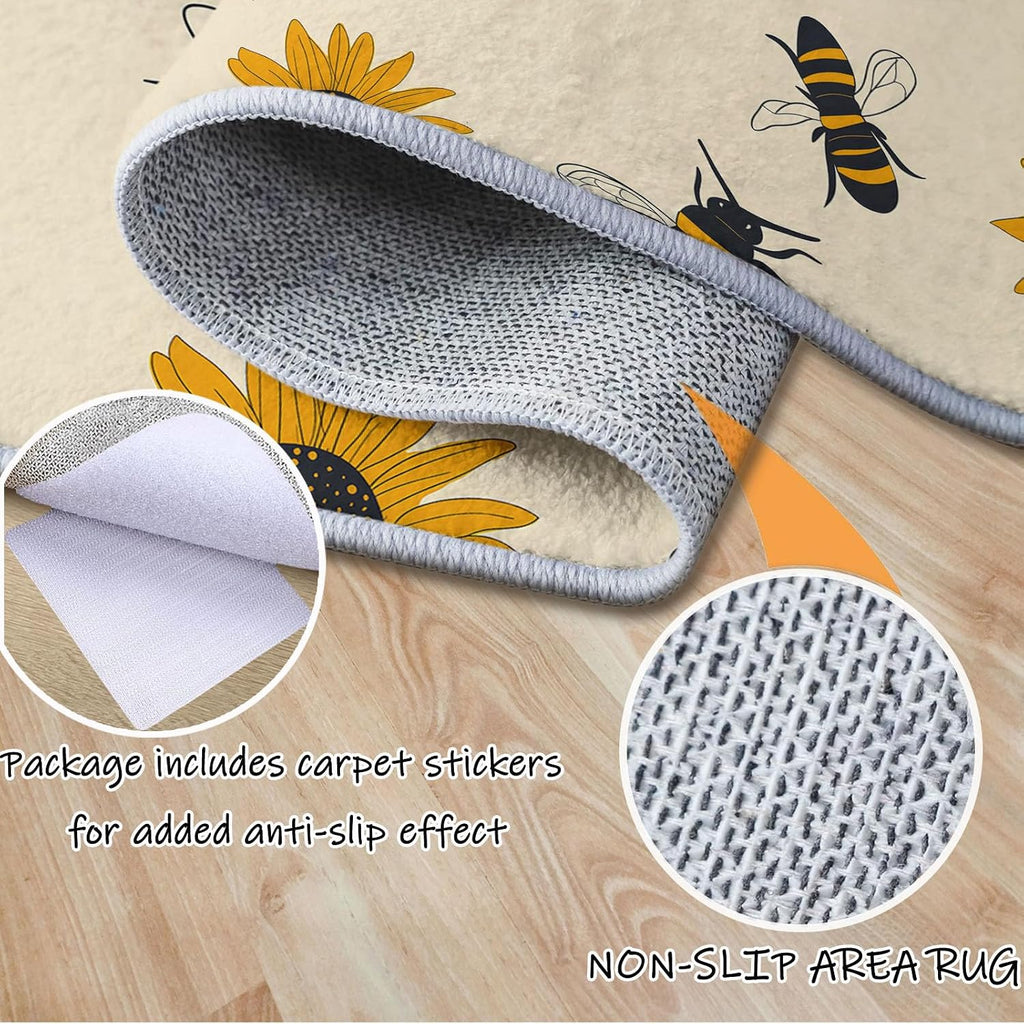 Minimal Sunflower and Bee, Machine Washable Area Rugs Perfect for high Traffic Areas of Your Living Room,Bedroom,Home Office,Kitchen Area Rug 6 x 8 ft Multicolor Carpet