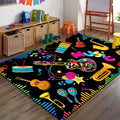 Musical Notes Musical Elements Printed Area Rug, 6x8ft, Guitar Drum Music Keyboard Classroom Playmat for Preschool, Durable Low Pile Fade Resistant Reduce Noise Rugs for Hallway Indoor