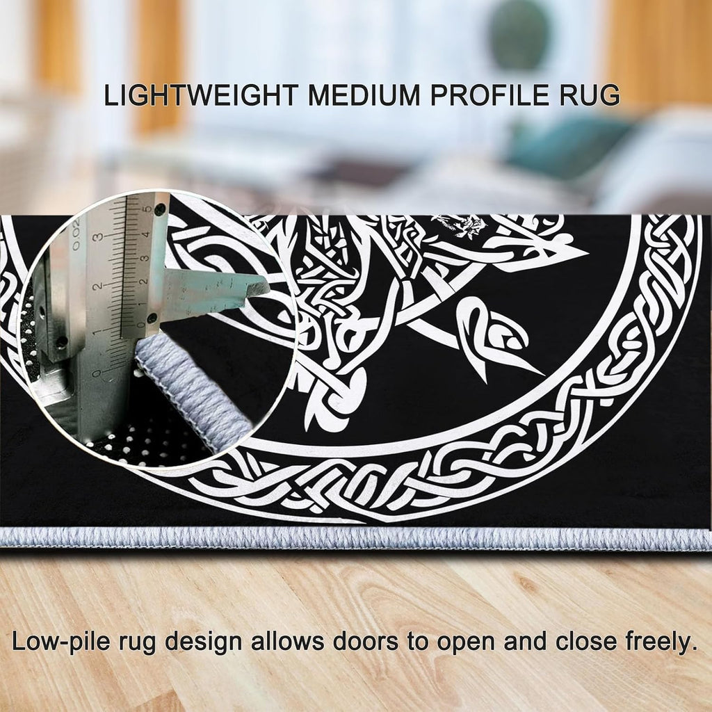 Area Rug 6x9 ft Washable Living Room Rug, Golden Tree of Life Wolf Guitar Soft Indoor Non Slip Low Pile Large Area Rug, Carpet for Bedroom, Bedside, Kids Room, Office, Dining Room
