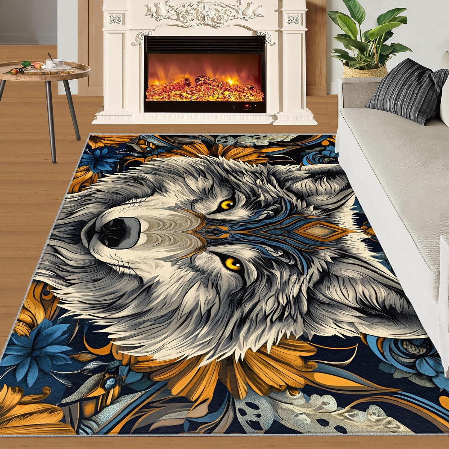 Wolf Rug 6x8-6x8 Rug, Wildlife Area Rugs for Bedroom, Viking Rugs for Living Room, Wild Animal Washable Mat, Teen Boys Carpet, Wild Wolf Home Decor & Gifts