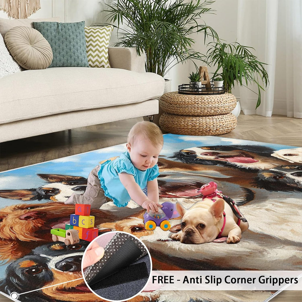 Dog Rug 5x7, Cute Dog Rugs for Bedroom, Pet Lovers Area Rug, Non Slip Washable Rugs for Living Room Farmhouse, Indoor Low Pile Decor Carpet
