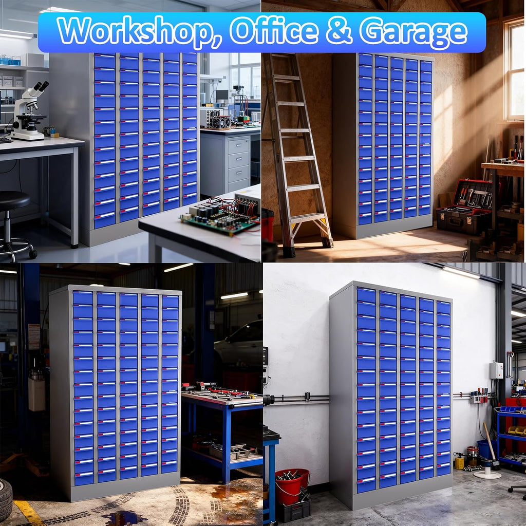 75 Drawers Nut and Bolt Organizer, 36' H x 26' D x 9' W Bolt and Nut Tool Storage Cabinet with Acrylic Adjustable Shelves & Label Stickers, Alloy Steel Parts Cabinet for Garage, Workshop, Factory