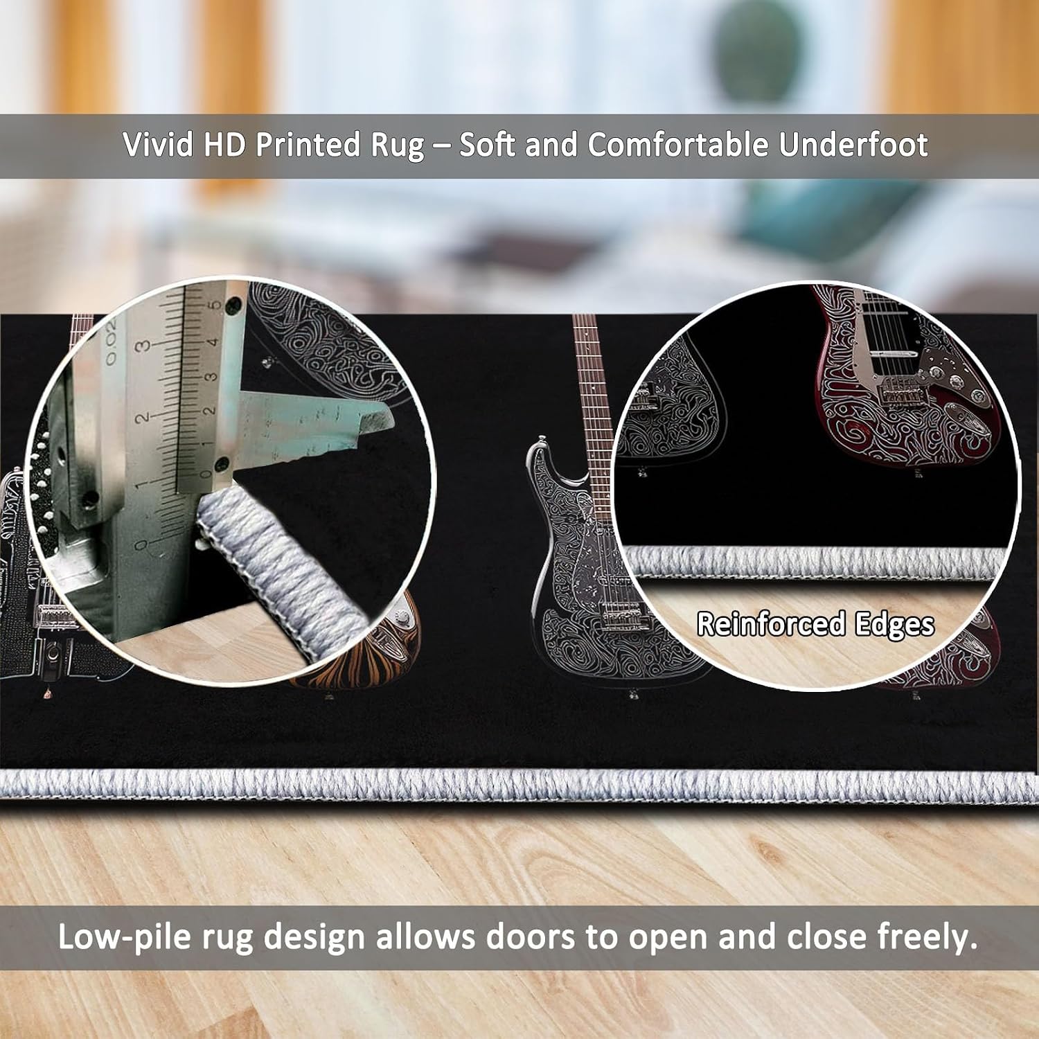 Area Rug Retro Poster Electric Guitar 6 x 9 ft Home Decor Floormat Carpet, Black Non-Slip Easy Clean Washable Rug for Living Room Bedroom Entry Office Hardwood Floor