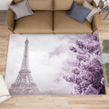 Eiffel Tower Rug 6x8, Parisian Style Rugs for Bedroom, Purple Flowers Rugs for Living Room, Washable Area Rug for Boys Girls Bedroom, Low Pile & Non Slip Carpet