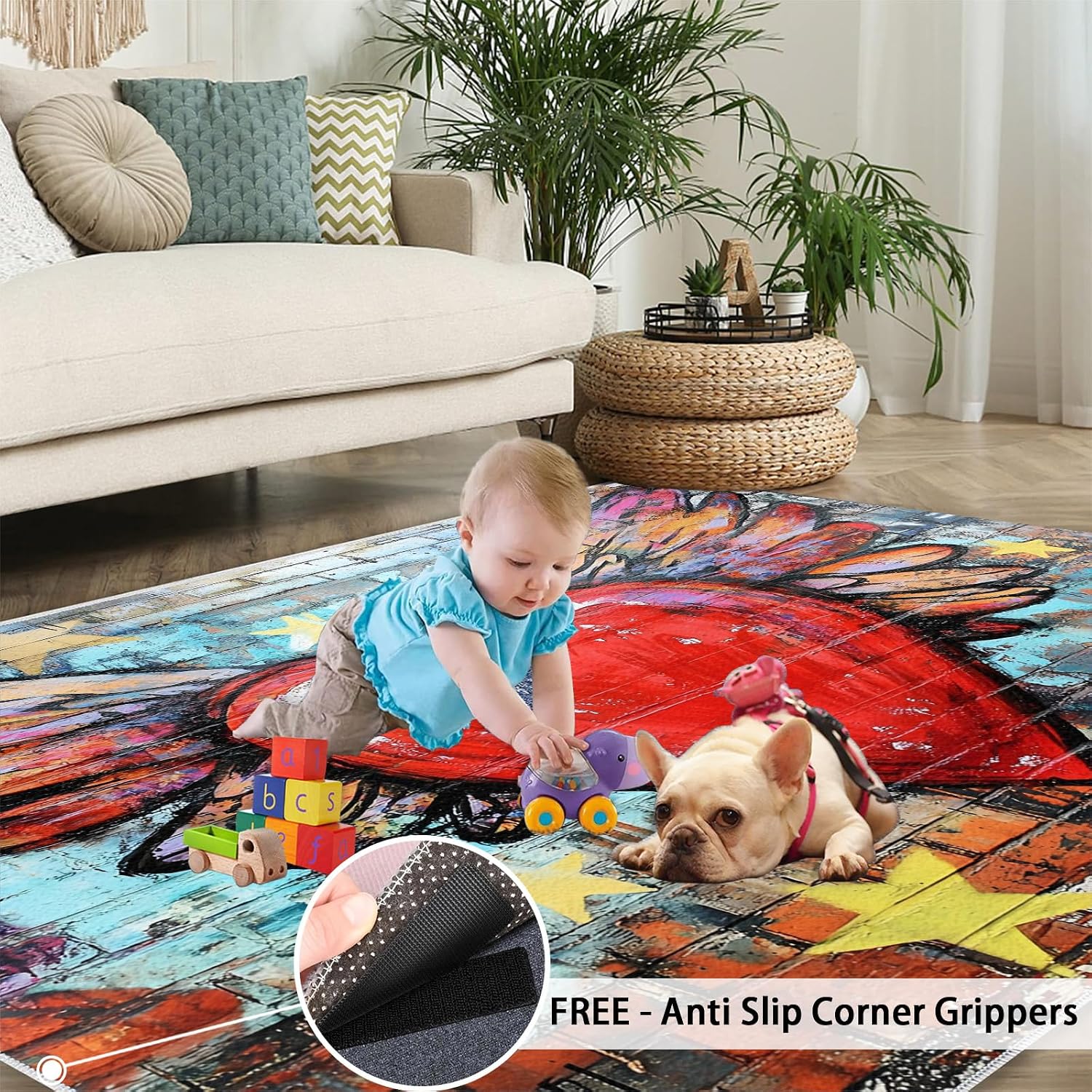 Graffiti Rug 6x8-6x8 Rug, Red Love Area Rugs for Bedroom, Wing Rugs for Living Room, Street Art Washable Carpet, Graffiti Home Decor & Gifts