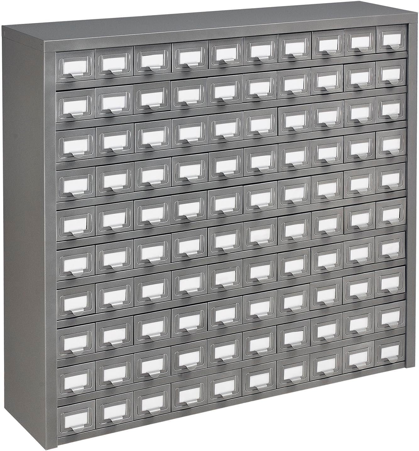 Global Industrial Storage Drawer Cabinet, 100 Drawers with Label Holder, Steel Construction, 36'W x 9'D x 34-1/2'H, Gray Enamel Finish, Small Parts Organizers