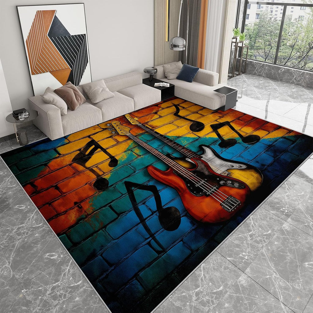 Area Rug Living Room Rugs 5x7 ft Colorful Guitar Notes Ultra Soft Washable Area Rug, Indoor Non-Slip Carpet for Nursery Kids Girls Boys Teen Dorm Home Office Decor