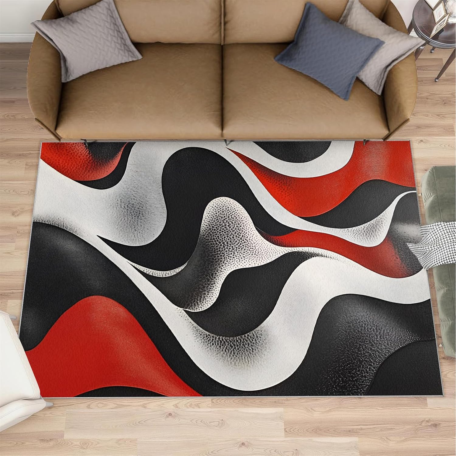 Abstract Rugs for Living Room 6x8ft, Black and Red Rugs, Modern Rug, Decor Carpet for Bedroom Dining Room Non Slip Area Rug
