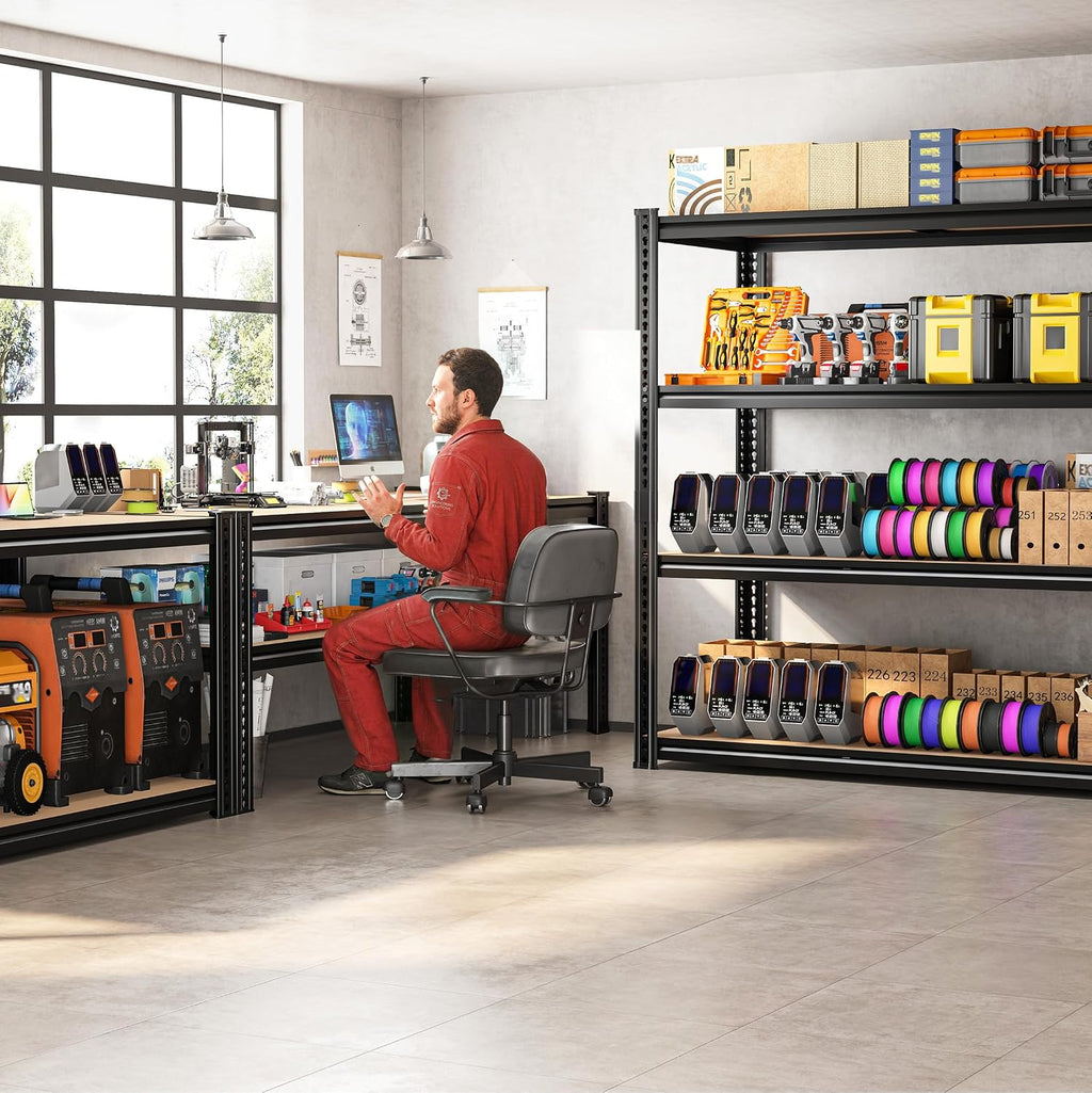 ROOMFAVE 60' W Garage Shelving Metal Shelving 2800LBS Storage Shelves Heavy Duty 4 Tier Adjustable Shelving Unit for Storage Rack Pantry Shelf Industrial Commercial,60' W x 18' D x 60' H