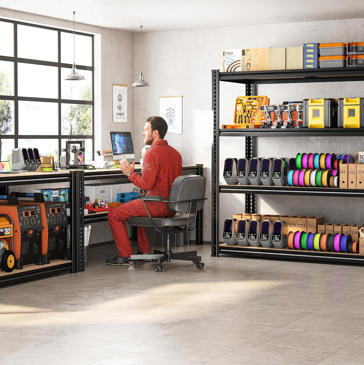 ROOMFAVE 60' W Garage Shelving Metal Shelving 2800LBS Storage Shelves Heavy Duty 4 Tier Adjustable Shelving Unit for Storage Rack Pantry Shelf Industrial Commercial,60' W x 18' D x 60' H