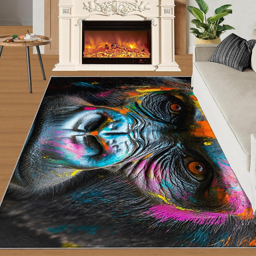 6x8 Gorilla Area Rug - Chimpanzee Large Rugs for Living Room, Paint Face Gorilla Carpet Area Rug for Girls Bedroom Kids Room Basement Office Classroom