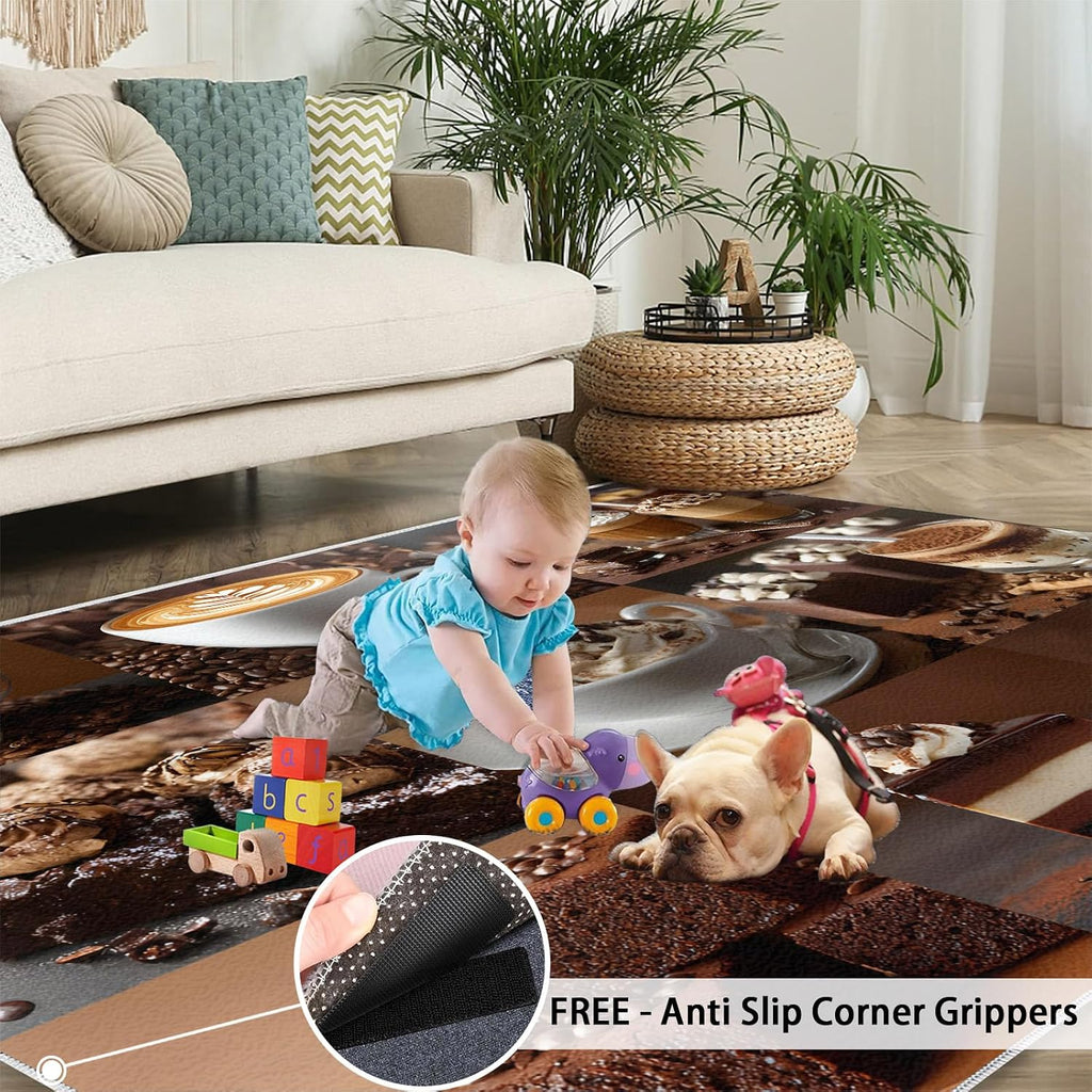 Coffee Rugs for Bedroom, Coffee Shop Rug 6x8, Dessert Shop Dining Room Rugs Washable & Non Slip Large Carpet for Home Decor