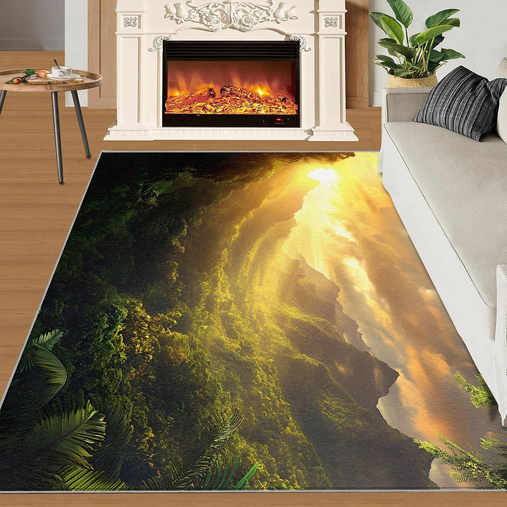 Forest Rug 6x8, Scenery Rugs for Bedroom, Forest Rugs for Living Room, Home Decor Area Rug, Non-Slip Machine Washable Carpet