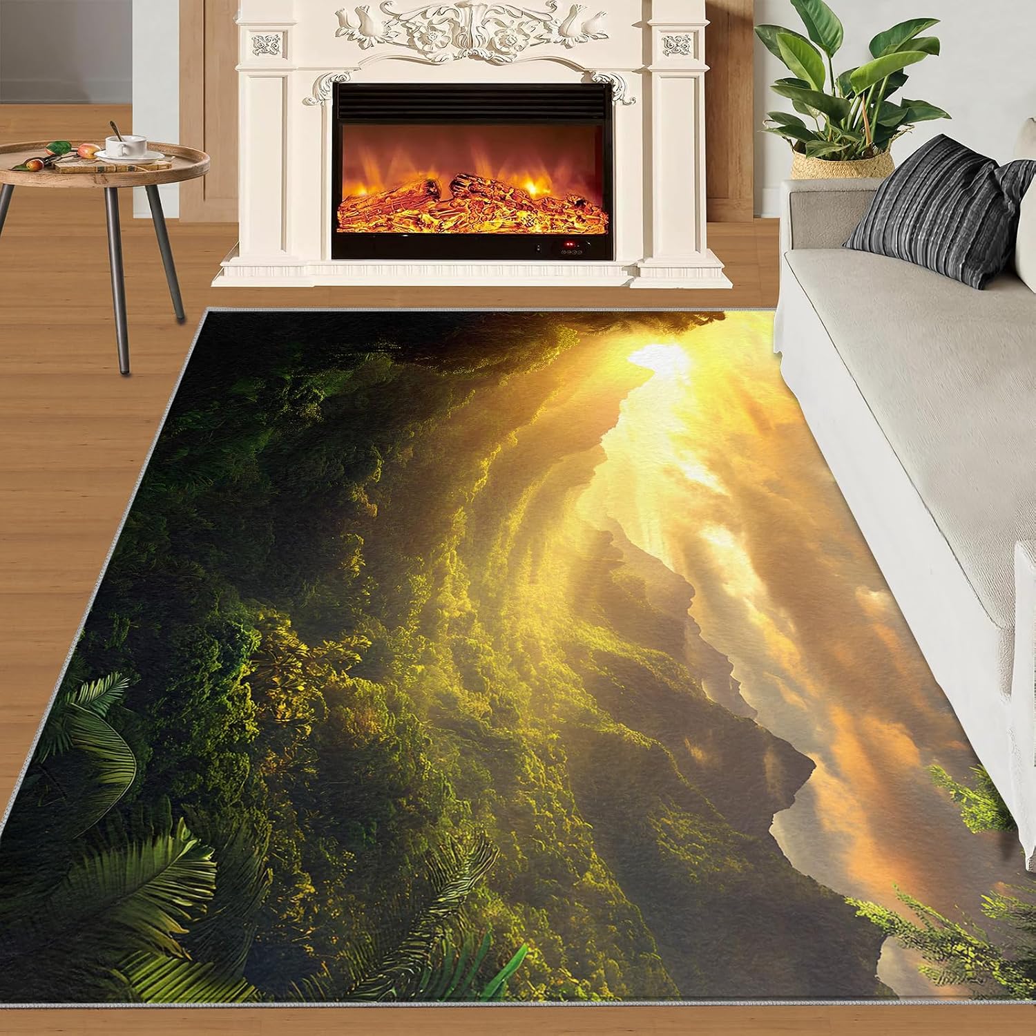 Forest Rug 6x8, Scenery Rugs for Living Room, Forest Area Rug, Non Slip Washable Rugs for Bedroom Kitchen Dining Room Decor Carpet