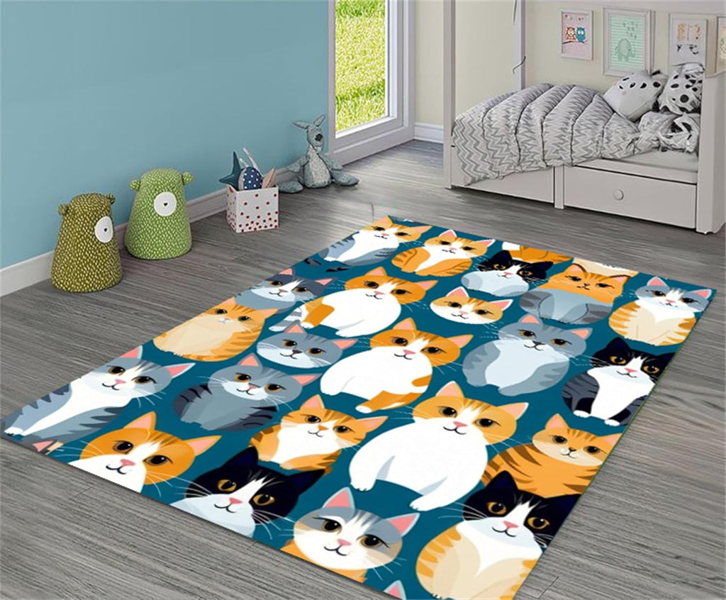 Cat Area Rug, 6x8ft, Kids & Pet Friendly Machine Washable Low Pile Non-Linting Carpet, Suitable for Living Room Entrance