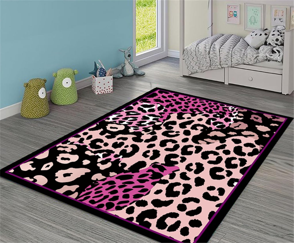 Pink Leopard Rug 6x8ft - Pink Rugs for Girls' Bedroom & Living Room - Cheetah Print Carpet - Vintage Funky Animal Print