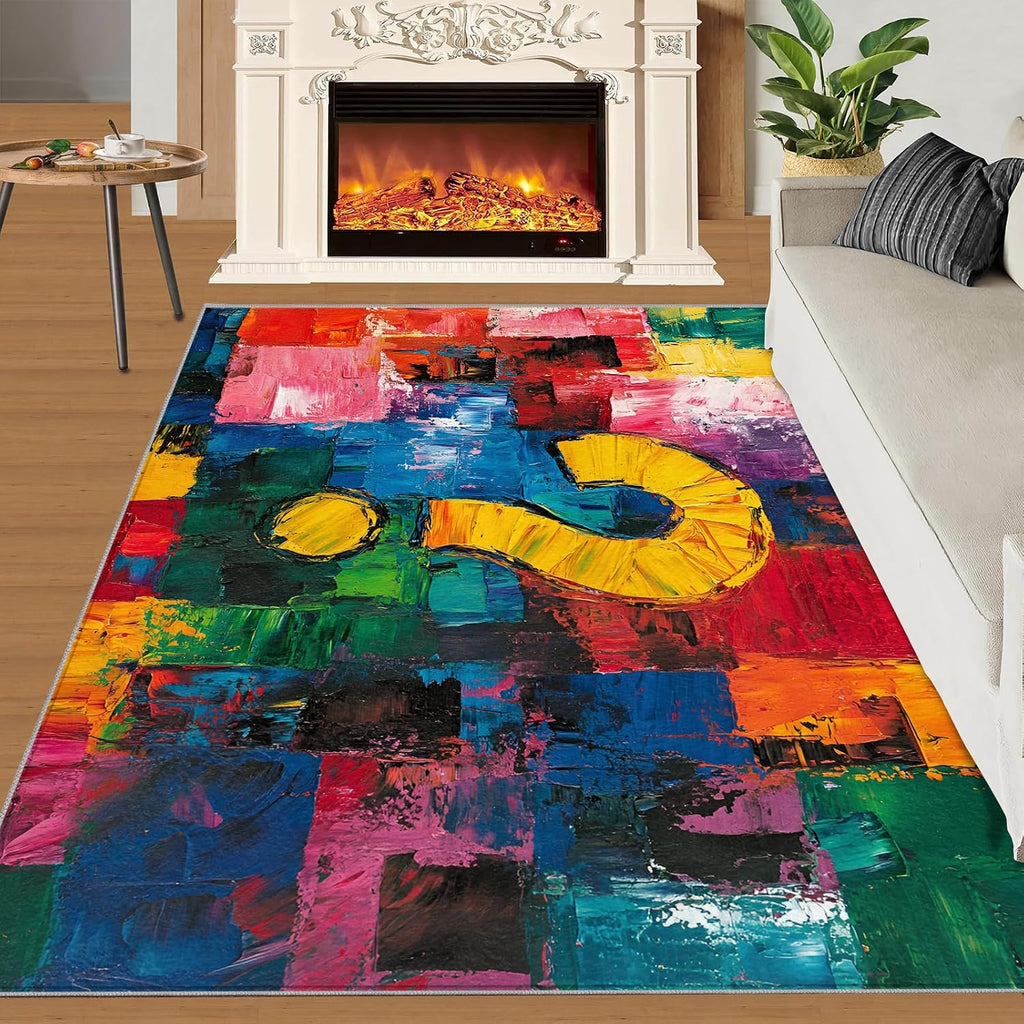 Modern Abstract Rug 6x8-6x8 Rug, Colorful Area Rugs for Living Room Bedroom, Graffiti Area Rugs, Oil Painting Washable Carpet, Aesthetic Carpet, Colorful Home Decor & Gifts