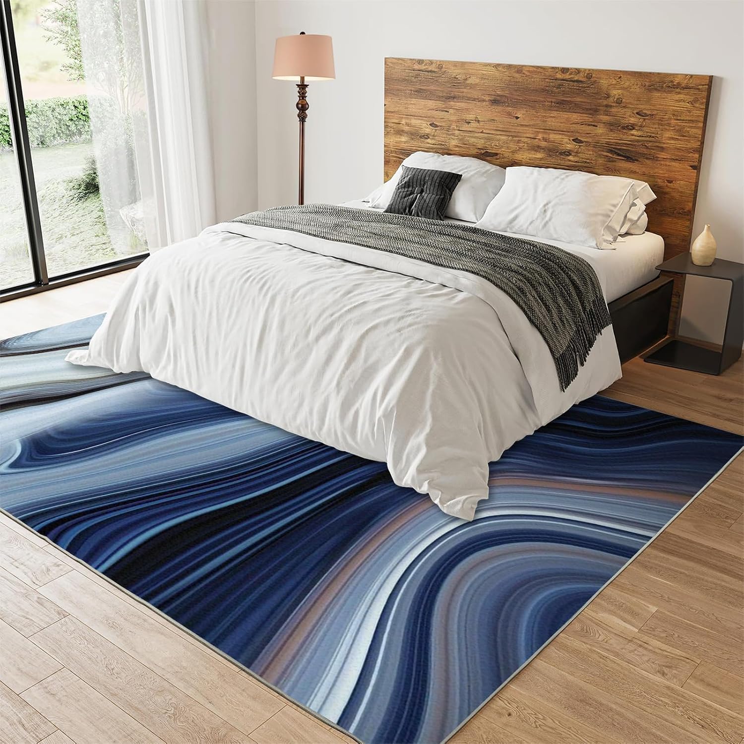 Blue White Black Marble Texture Area Rug, Modern Abstract Gradient Art Large Rugs, Indoor Non-Slip Kids Rugs, Machine Washable Breathable Durable Carpet for Front Entrance Floor Decor,6 x 8ft
