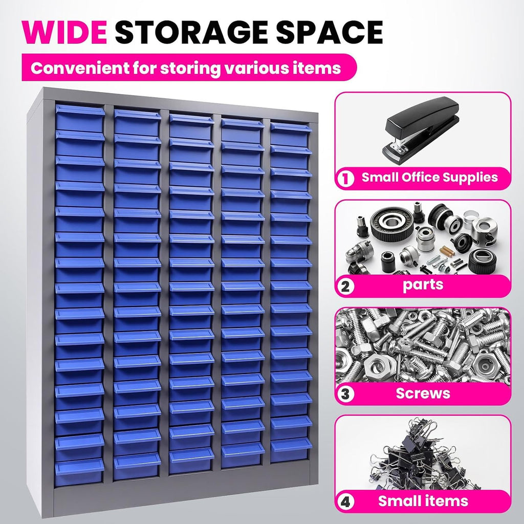 75-Drawer Parts Cabinet, Spill-Proof Bolt Bin Organizer with Removable Dividers, ABS Material Small Parts Cabinet, for Hardware and Craft Supplies Storage in Garage Workshop (25.8×7.8×35.4Inches)