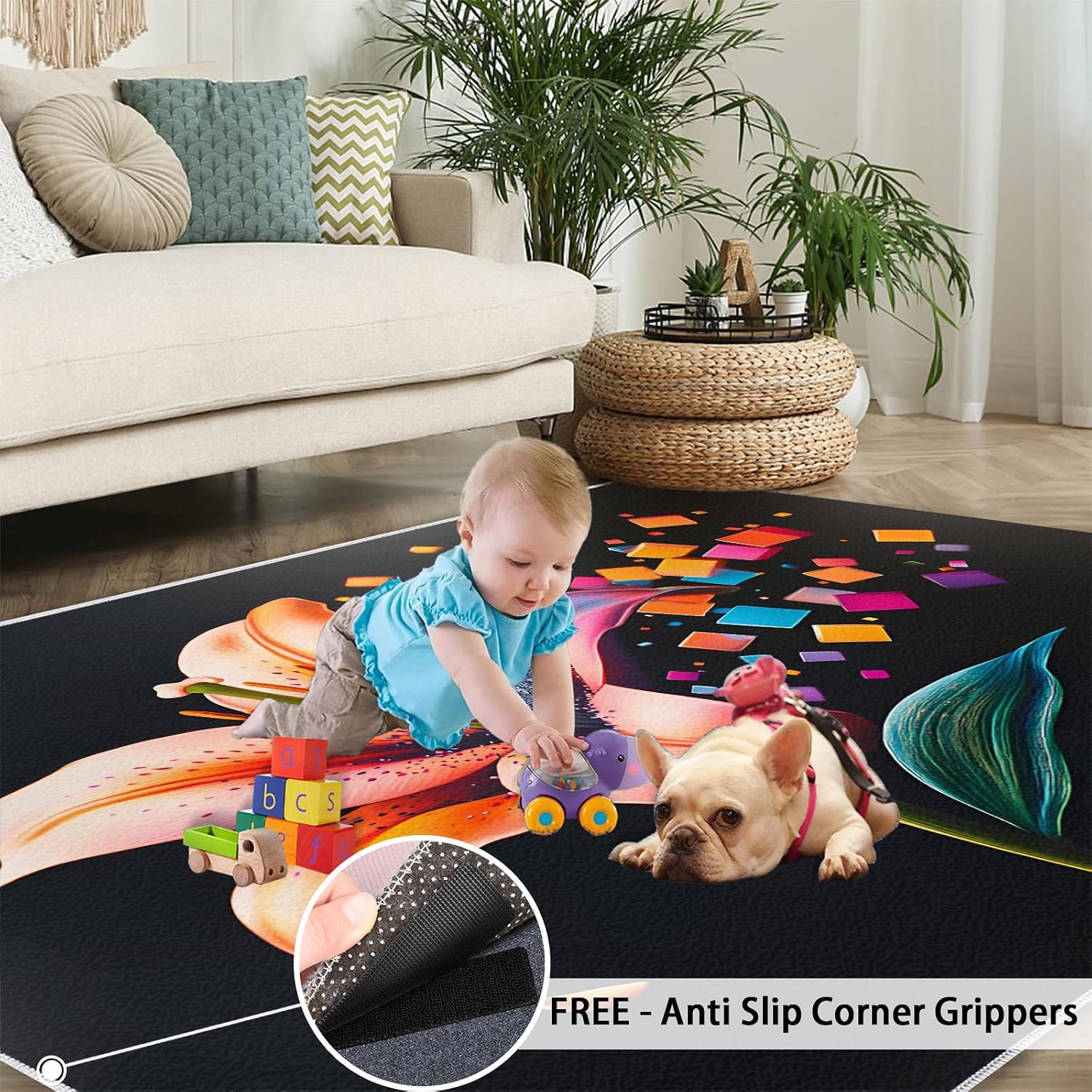 6x8 Lily Area Rug - Florals Large Rugs for Living Room, Flowers Carpet Area Rug for Girls Bedroom Kids Room Basement Office Classroom