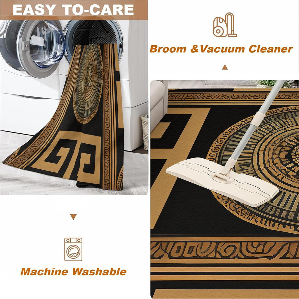 Retro Black Gold Greek Key Area Rugs, 3D Geometric Print Carpet, Indoor Non-Slip Kids Rugs, Machine Washable Breathable Durable Carpet for Front Entrance Floor Decor,6 x 8ft, Style-12