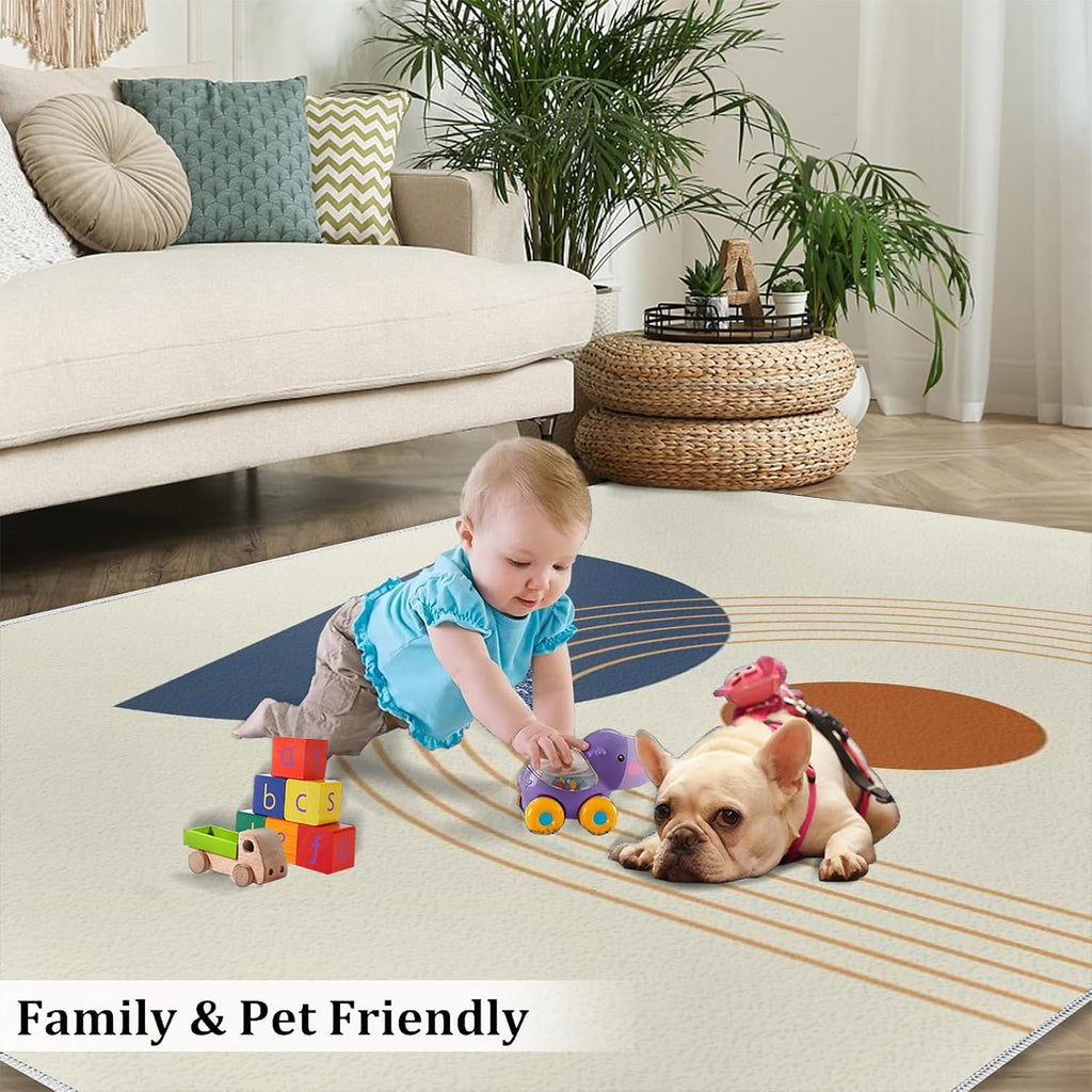 Mid Century Modern Area Rug, Boho Rainbow Rugs for Living Room, Indoor Non-Slip Kids Rugs, Machine Washable Breathable Durable Carpet for Front Entrance Floor Decor,6 x 8ft