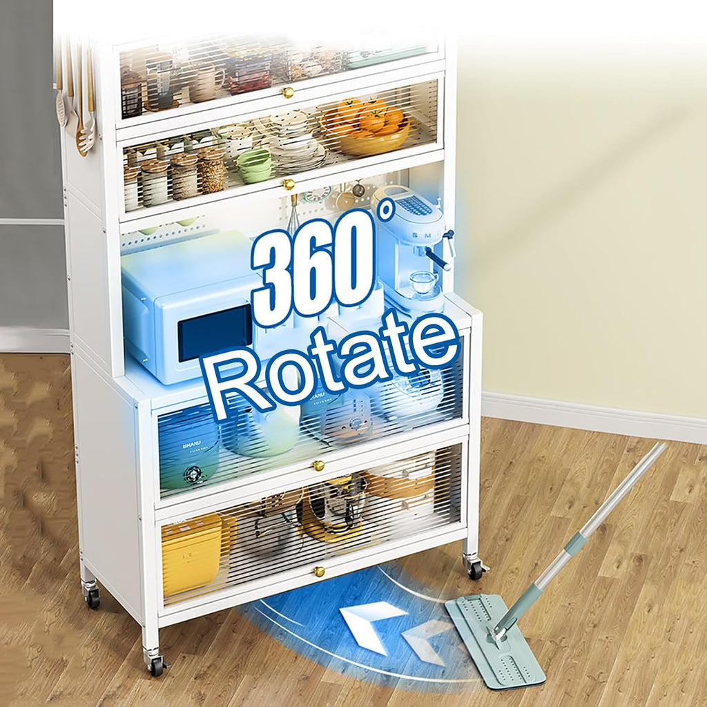 White Baker's Rack with Storage Drawer - Microwave Stand Cabinet, Metal Shelves for Kitchen, Garage, Pantry, Spices, Flip Door Pegboard Accessories, Space-Saving Organize,White,80cm/32in