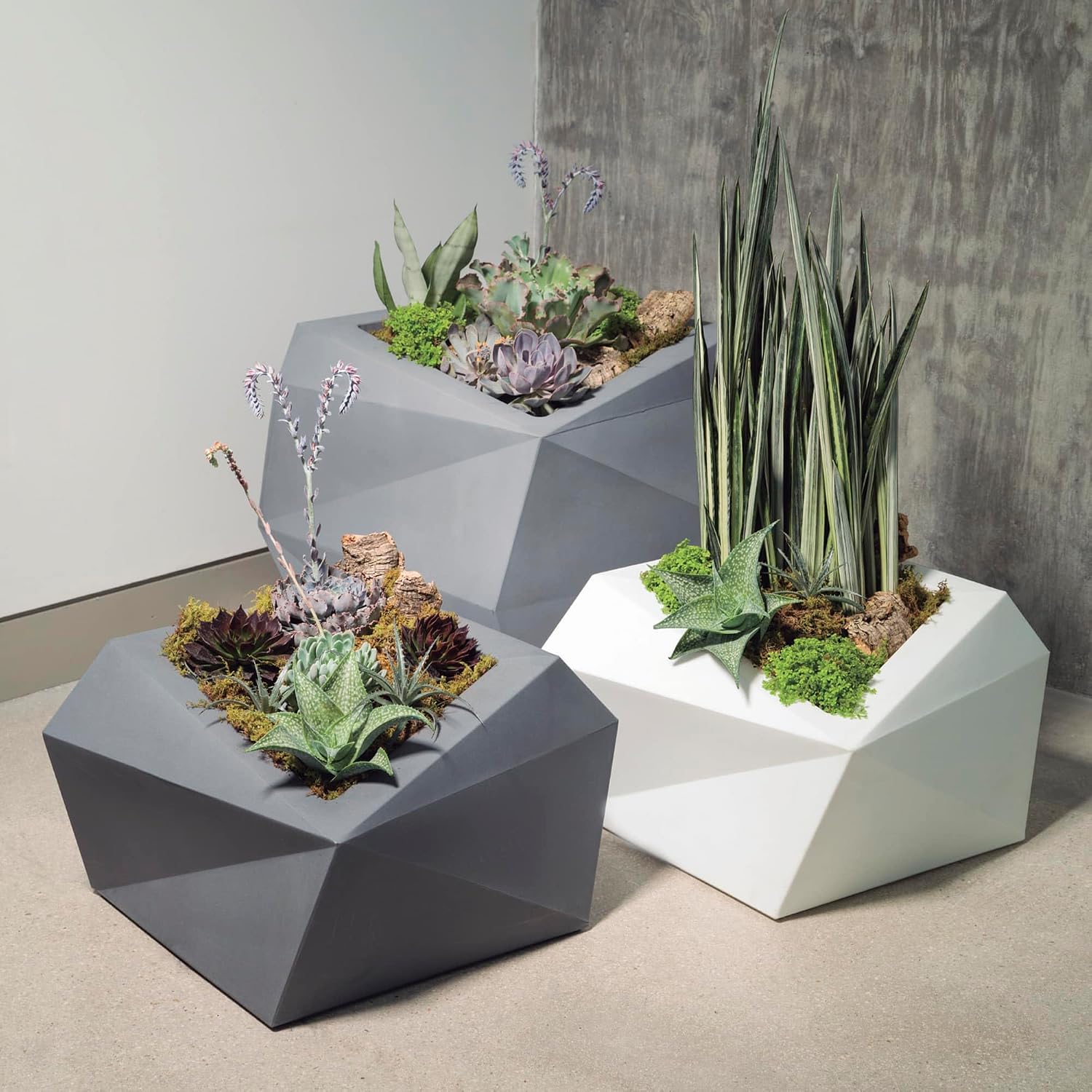 Crescent Garden Origami Modern Geometric Planter, Futuristic Large Plant Pot for Indoors/Outdoors - 23' W (Ash Gray) - Designer Favorite Pot!