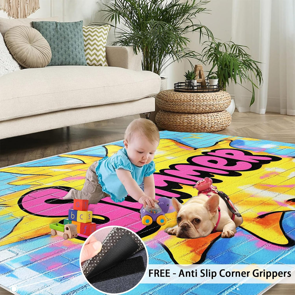Graffiti Rugs for Living Room 6x8 Rug, Street Art Area Rug, Hip-Hop Style Rugs, Large Machine Washable Rug, Non-Slip Floor Carpet for Bedroom Kids Room Home Decor