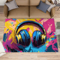 Graffiti Rug 6x8, Music Rugs for Girls Room, Earphone Rugs for Bedroom, Decor Rug for Bedside Living Room Floor Mat