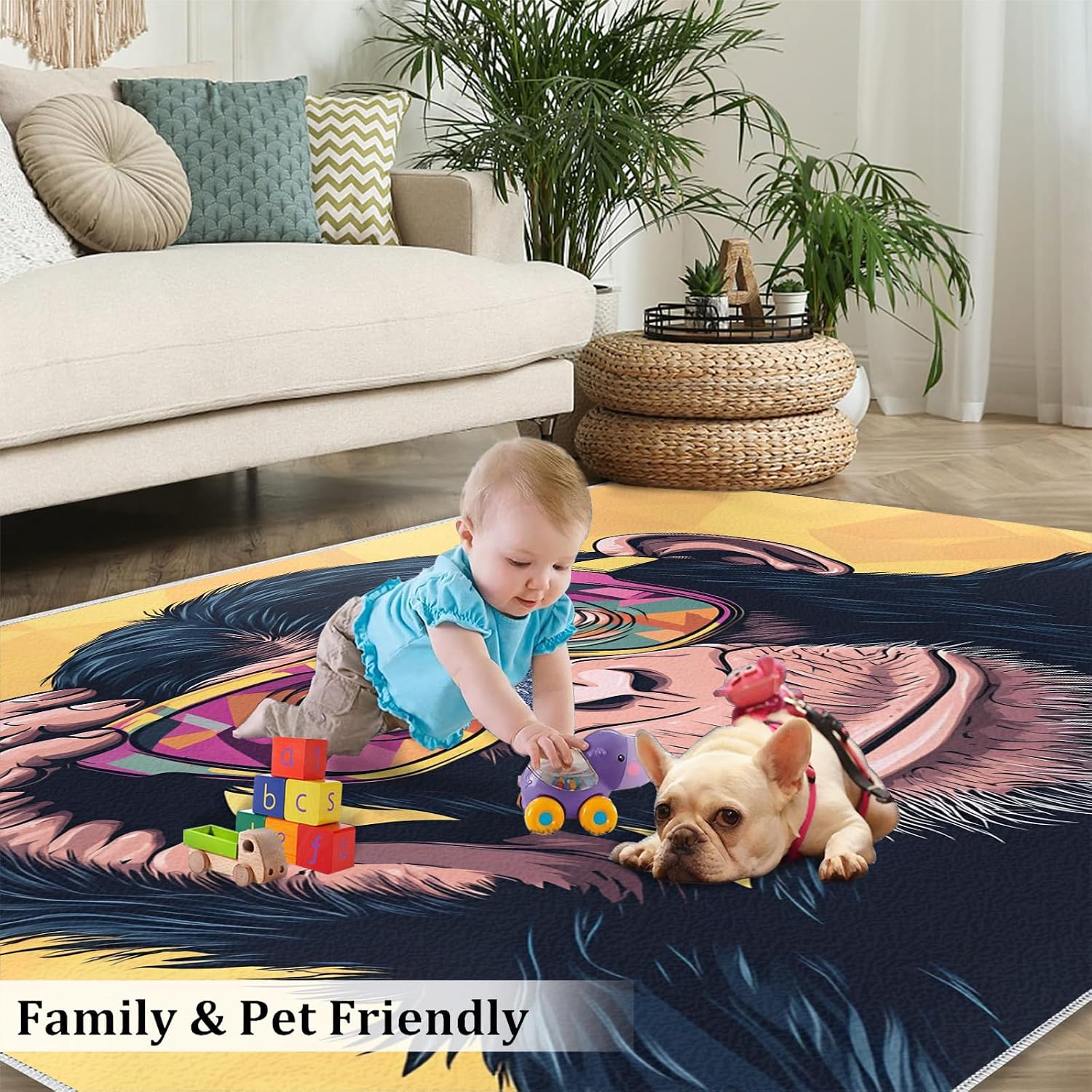 6x8 Chimp Area Rug - Chimpanzee Large Rugs for Living Room, Funny Gorilla Carpet Area Rug for Girls Bedroom Kids Room Basement Office Classroom