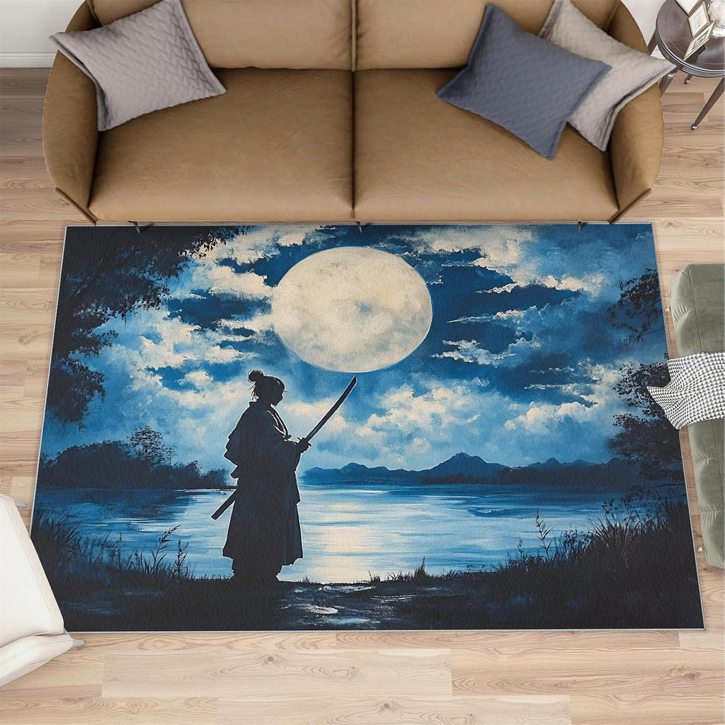 Japanese Rug 6x8-6x8 Rug, Samurai Area Rugs for Living Room Bedroom, Katana Rugs, Dark Style Washable Carpet, Anime Style Carpet, Asian Home Decor & Gifts