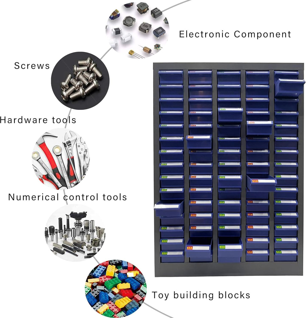 Parts Cabinet 75 Drawer Bolt and Nut Tool Storage Organizer Steel Tool Chest ABS/PS Material with Partitions and Labels