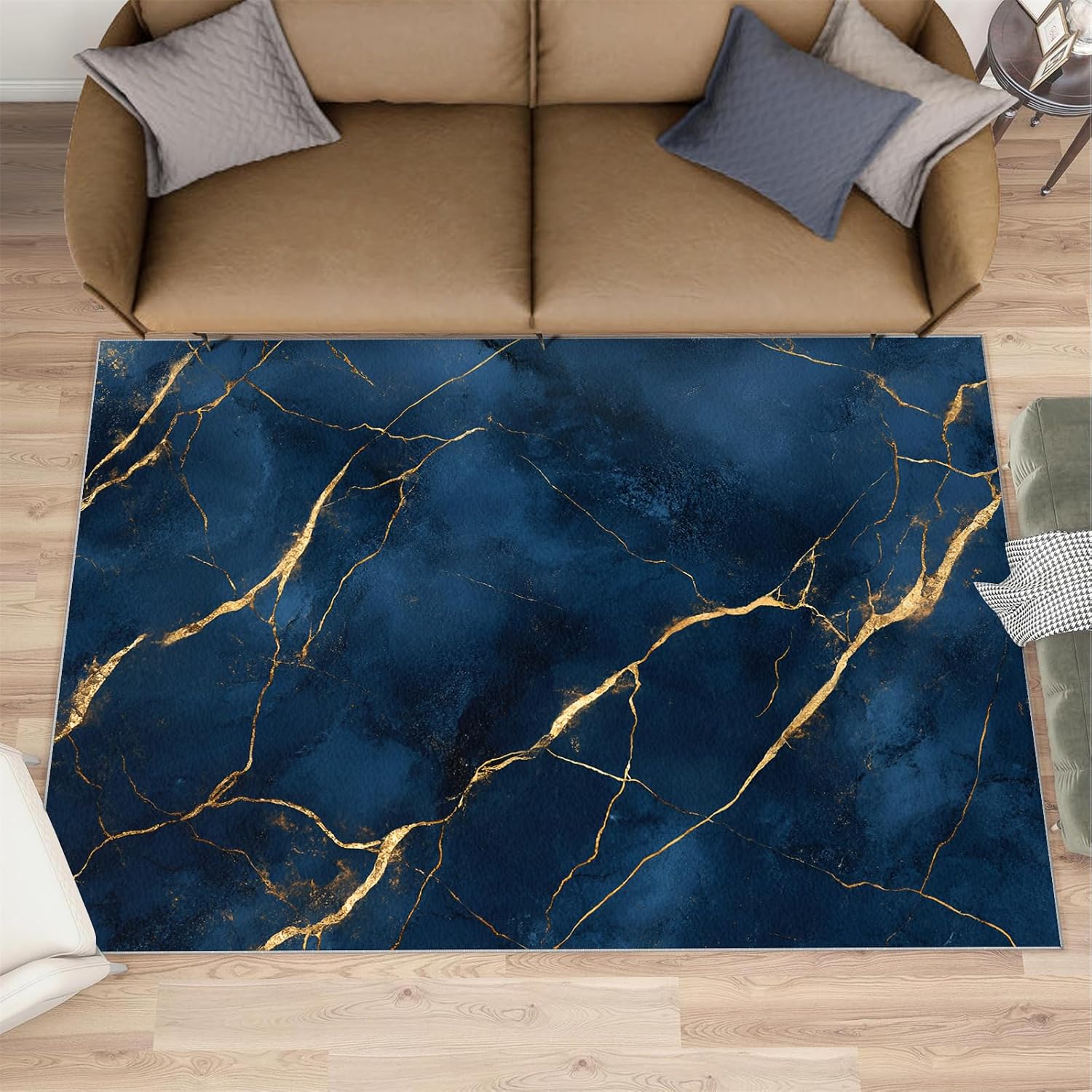 Blue Gold Marble Rug 6x8-6x8 Rug, Modern Art Area Rugs for Living Room Bedroom, Abstract Area Carpet, European Style Washable Carpet, Marble Home Decor & Gifts