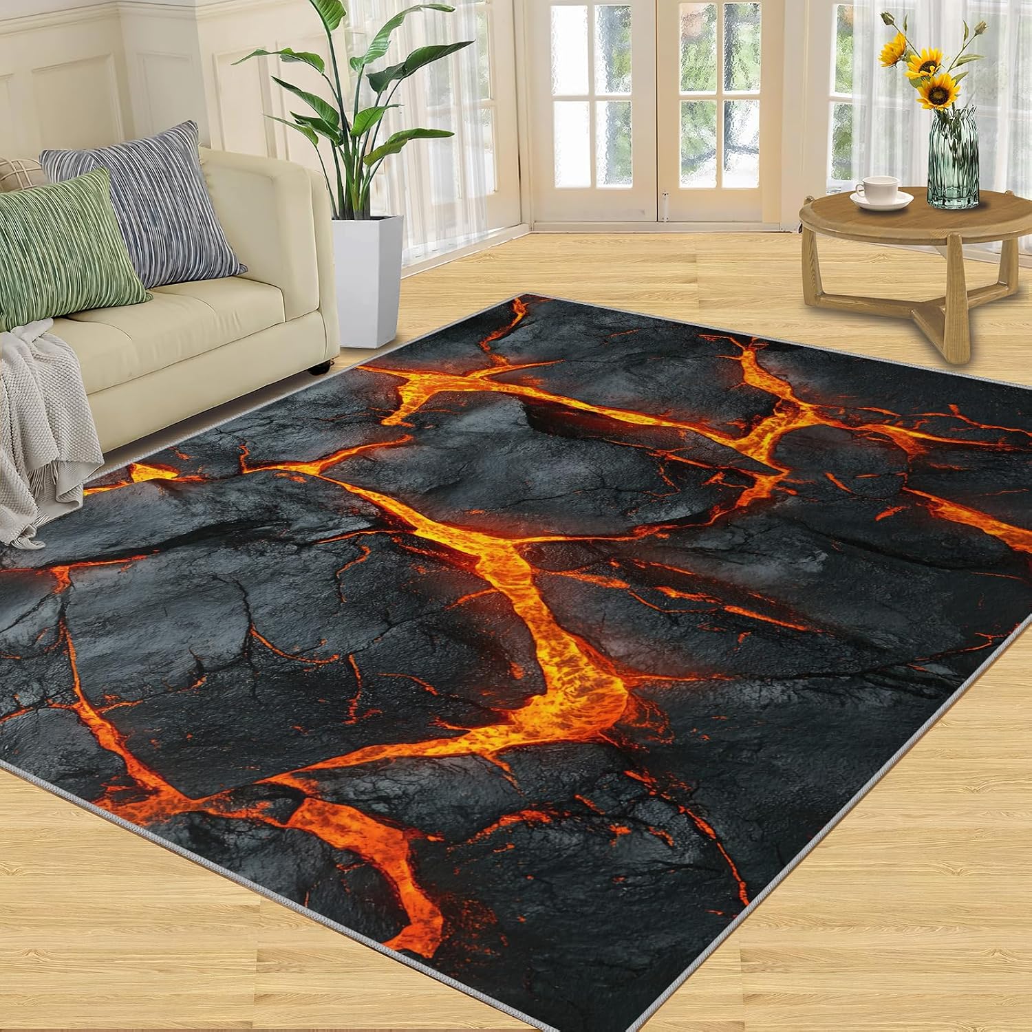 Lava Rug 6x8, Magma Rugs for Living Room, Boy Area Rug, Non Slip Washable Rugs for Bedroom Kitchen Dining Room Decor Carpet