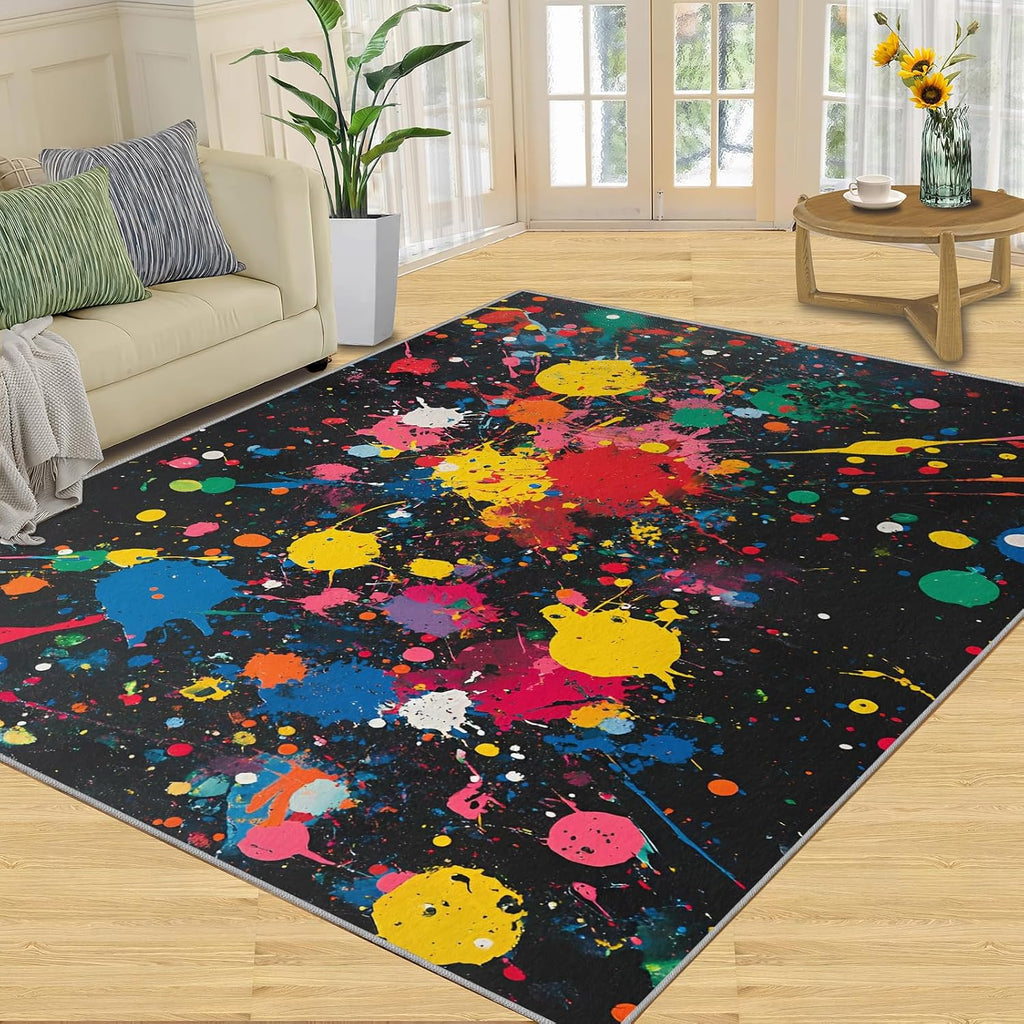 Colorful Ink Splash Rug 6x8-6x8 Rug, Modern Area Rugs for Living Room Bedroom, Colorful Area Carpet, Abstract Washable Carpet, Modern Home Decor & Gifts