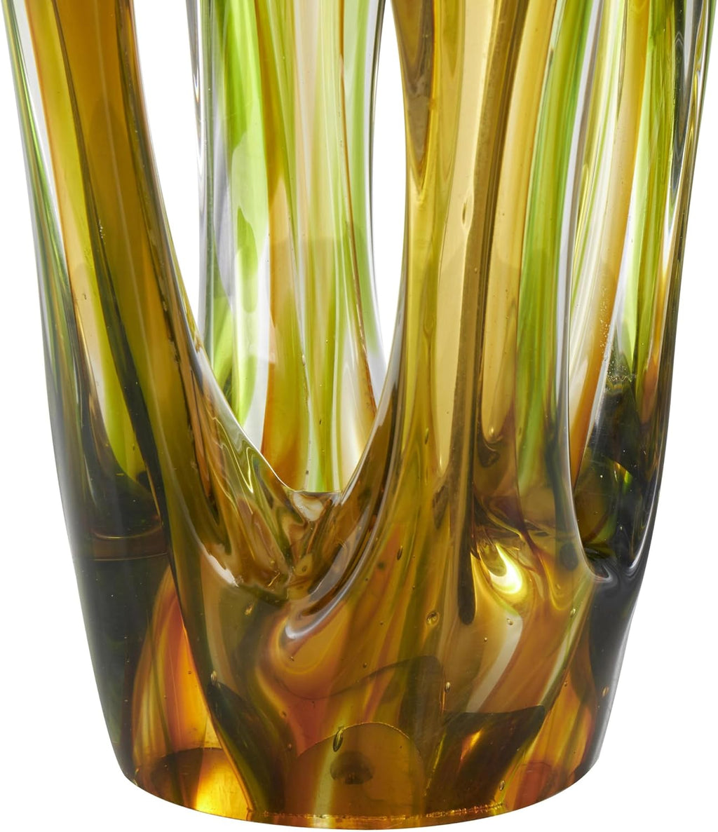 Deco 79 Glass Abstract Decorative Sculpture Ombre Cutout Home Decor Statue with Green Accents, Accent Figurine 6' x 9' x 21', Orange