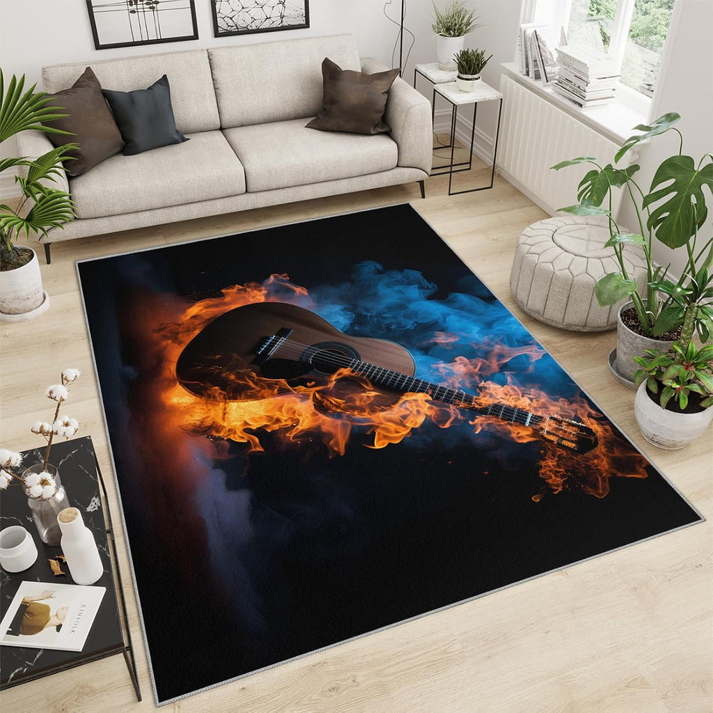 Guitar Home Decor Area Rug - Cool Guitar Bedroom Rug - Music Lover Living Room Rugs - Non-Slip Low Pile Carpet for Kids Room Band Recording Studio 5.3x6.6ft