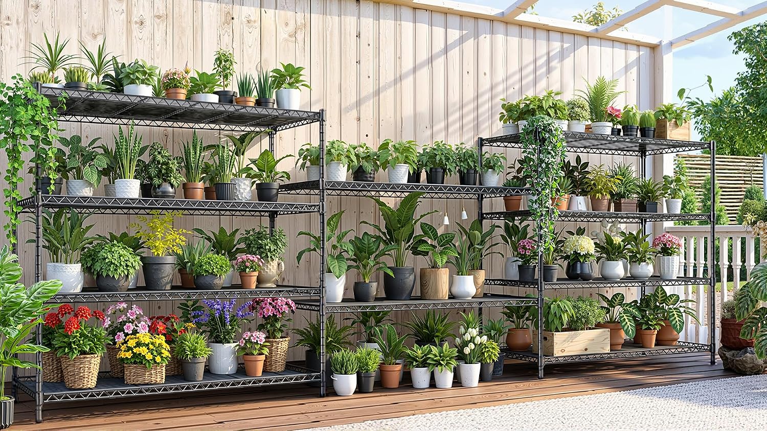 AIRAJ 48' W Storage Shelves Heavy Duty | 3200 LBS Metal Shelving | 5 Tier Wire Shelving | Garage Shelving Units and Storage | Rolling Wire Rack with Wheels | Adjustable Layer Height | 48'W×24'D×72' H