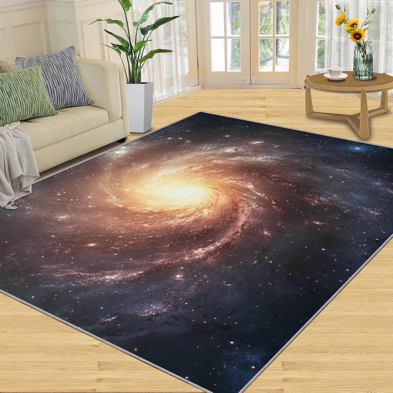 Universe Planet Rug - 6x8 Rug, Galaxy Starry Area Rugs for Bedroom, Nebula Rugs for Living Room, Boys Washable Carpet, Universe Home Decor & Gifts