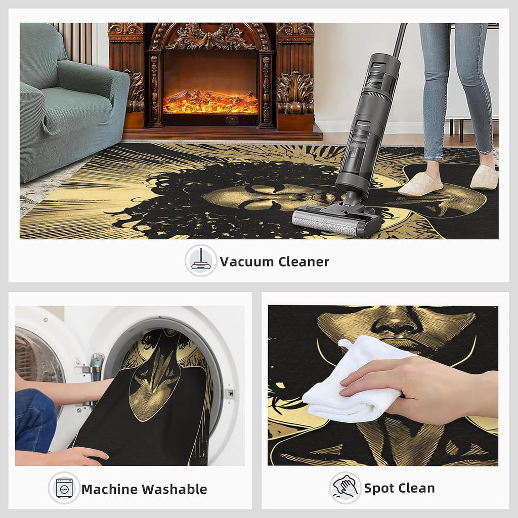 6x8 Black Women Area Rug - Mysterious Angel Large Rugs for Living Room, Retro American Woman Carpet Area Rug for Girls Bedroom Kids Room Basement Office Classroom