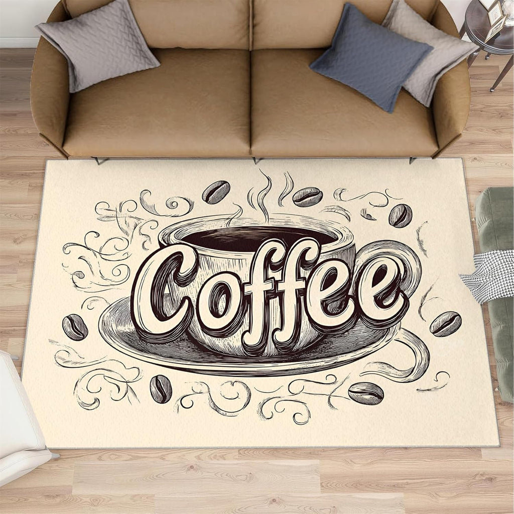 Coffee Rug Large - 6x8 Rug, Cafe Area Rugs for Living Room, Vintage Rugs for Bedroom, Non-Slip Mat, Coffee Home Decor & Gifts