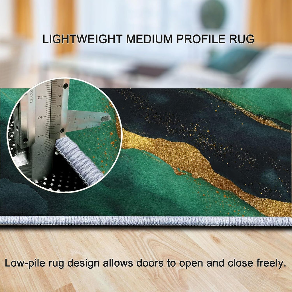 Washable Area Rugs 5' x 7' Non-Slip Watercolor Art Soft Rug, Low Pile Machine Washable Carpet for Living Room Entryway Bedroom Nursery Malachite Marble Stripes Print Pattern Carpet