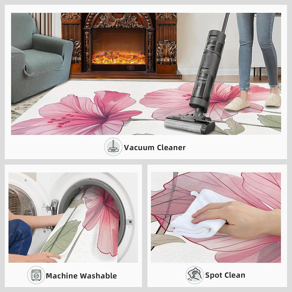 Area Rug 6x8ft, Simple Painting Flowers Rugs for Living Room, Exquisite Art Home Bedroom Rugs, Ultra Soft Non-Slip Short Pile Carpet for Kids Room Under Kitchen Table Office Bedside