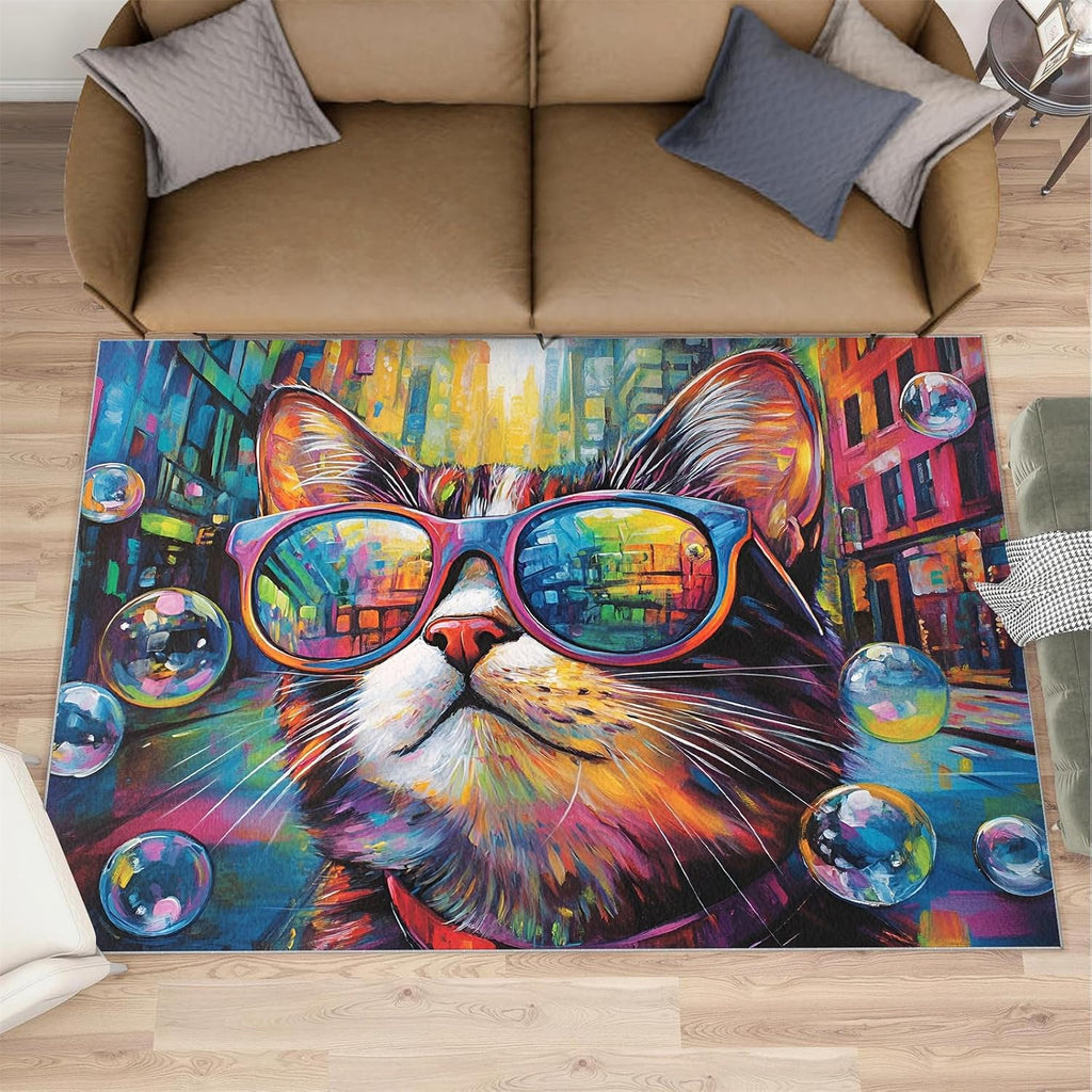 Cat Rug, Graffiti Rugs for Bedroom 6x8 Rug, Pet Cat Area Rug, Rugs for Living Room, Non Slip Washable Carpet for Kids Room Home Decor