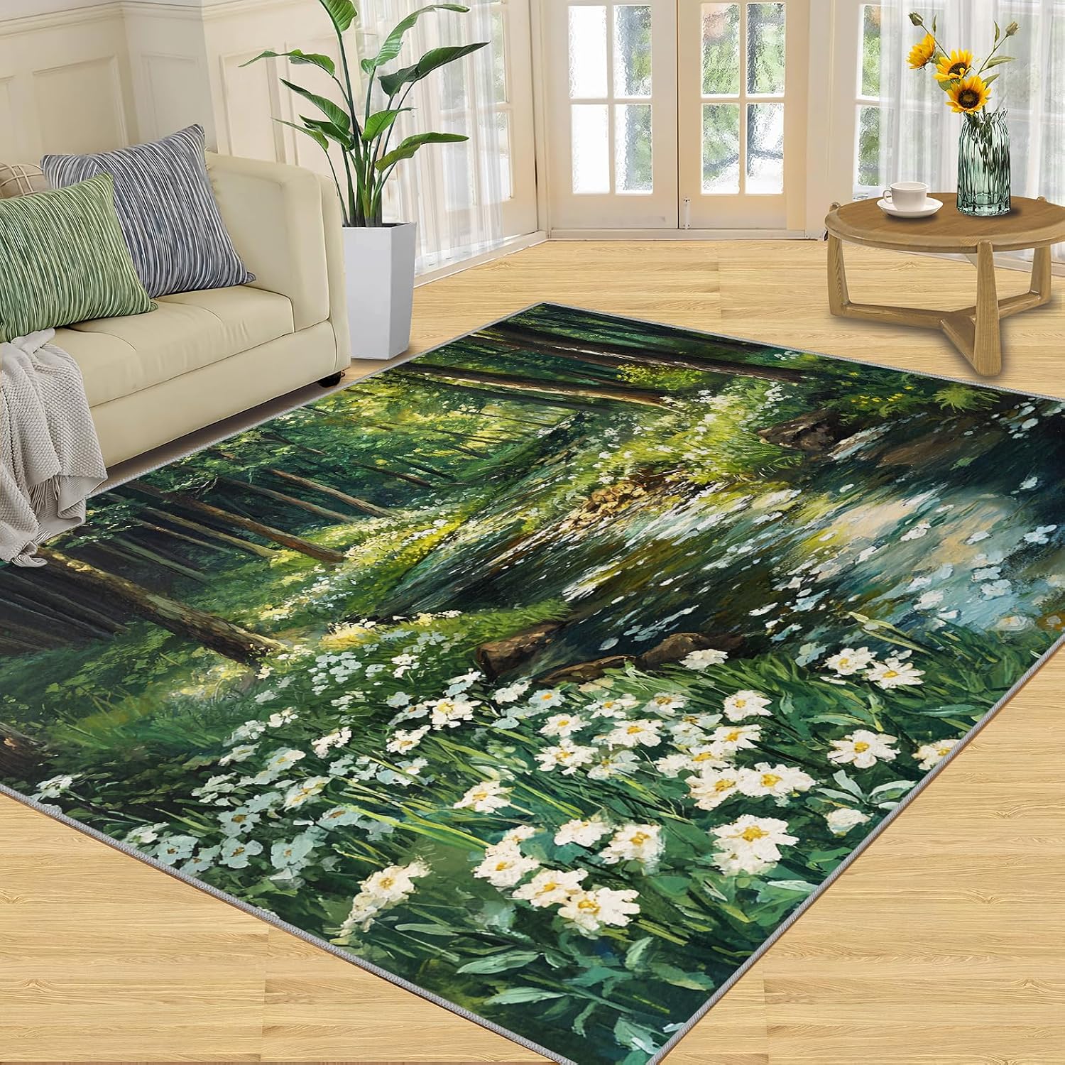 Forest Rug 6x8 - Forest Stream Large Rugs for Living Room, Natural Scenery Carpet Area Rug for Girls Bedroom Kids Room Basement Office Classroom