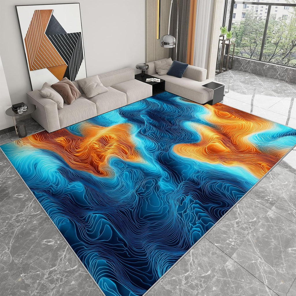 Waves Gradients Topographic Maps Print Area Rug 5 x 7 ft for Living Room, Soft Washable Carpet for Bedroom Abstract Art Non-Slip Rug - Stain Resistant Carpets for Kids Playroom Classroom Dining Room